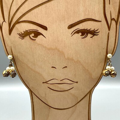 Vintage Floral Romance Dangle Earrings, Gold Tone Screw Back with Brassy Rose