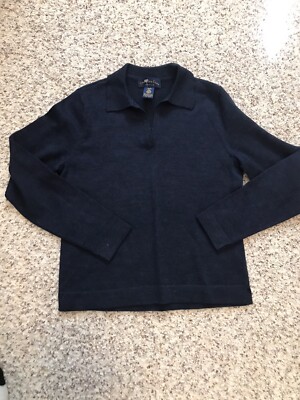 Charter Club 100% Pure Wool V-Neck with Collar Women's Sweater Navy P/S New WOT
