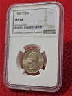1989-D WASHINGTON QUARTER   NGC MS 66  UNCIRCULATED                     #T0615
