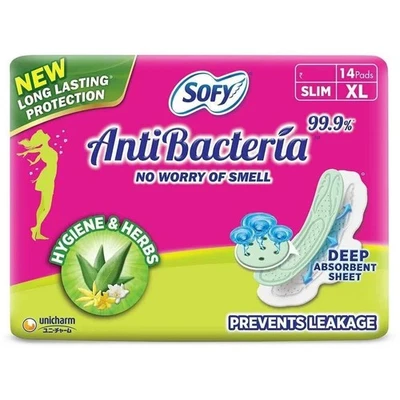 Sofy AntiBacteria 99.9% Sanitary Pads Extra Long (XL) (Pack of 14)