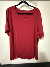 Women's Blouse Deep Red Loose Fit Scoop Neck With Eyelet Design Front Size 5XL