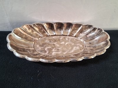 WMF Germany EP Brass Silver Plated Footed Scalloped Oval Basket Bowl Vintage