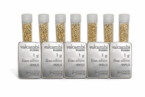 Valcambi Suisse 1g .999 Fine Silver Bars (5) + 5 Gold Flake Vials 💰 Fractional
