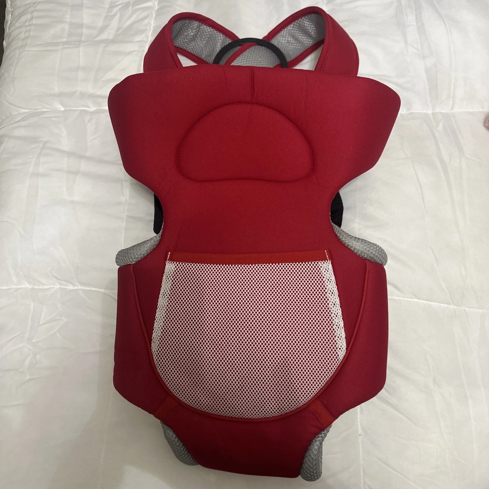 Baby Carrier. Red Straps Adjustable Front Back Great Condition