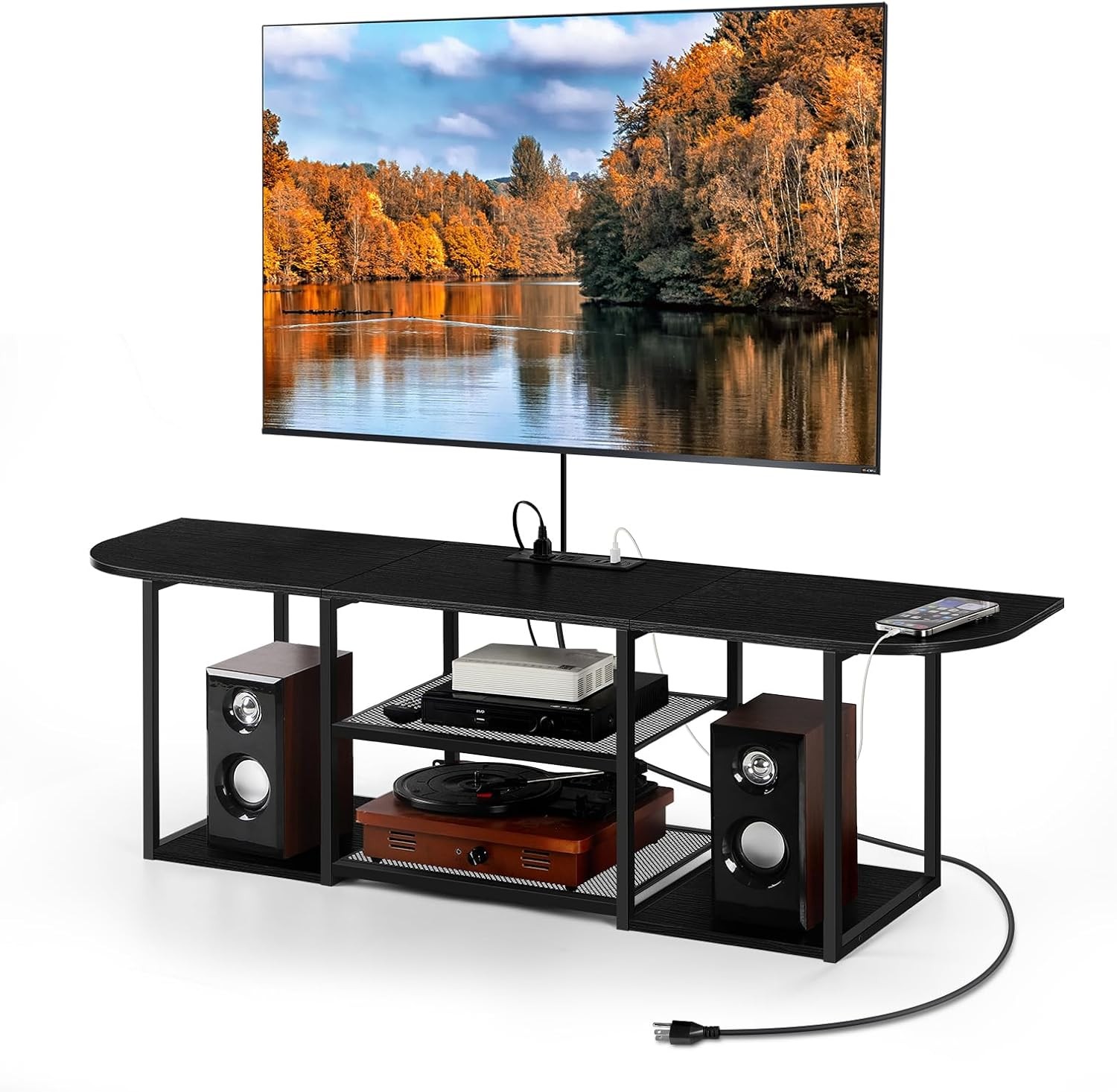 Power Outlet Under Tv Open Storage Shelf Entertainment Cente