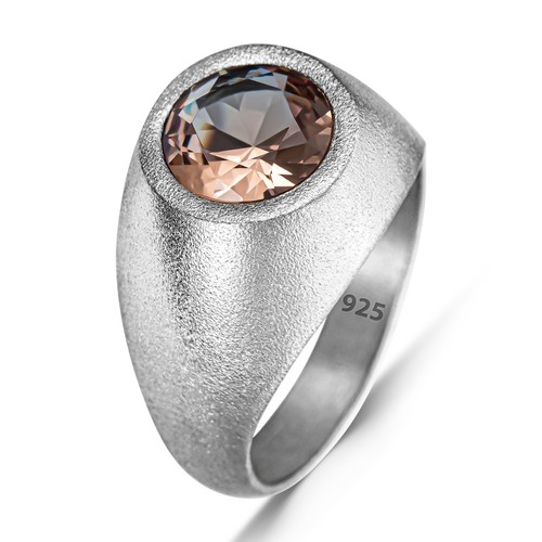 Anillo básico de plata de ley 925 que cambia de color piedra de zultanita alejandrita para hombre - Imagen 2 de 4