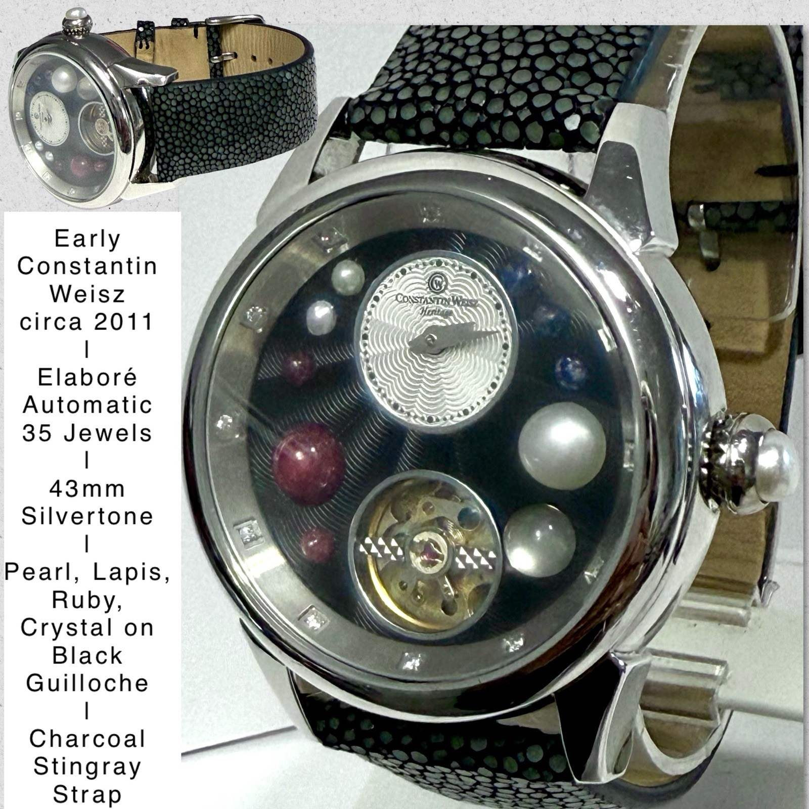 43mm Auto 35J| Gemstones / Black Guilloche| Stingray Band Constantin Weisz Watch