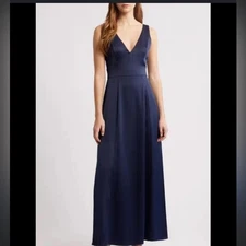 WAYF Thea Satin Halter Neck Gown Navy Blue XS