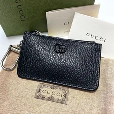 GUCCI GG Marmont Double G Coin Case Card Holder Keychain Black Leather
