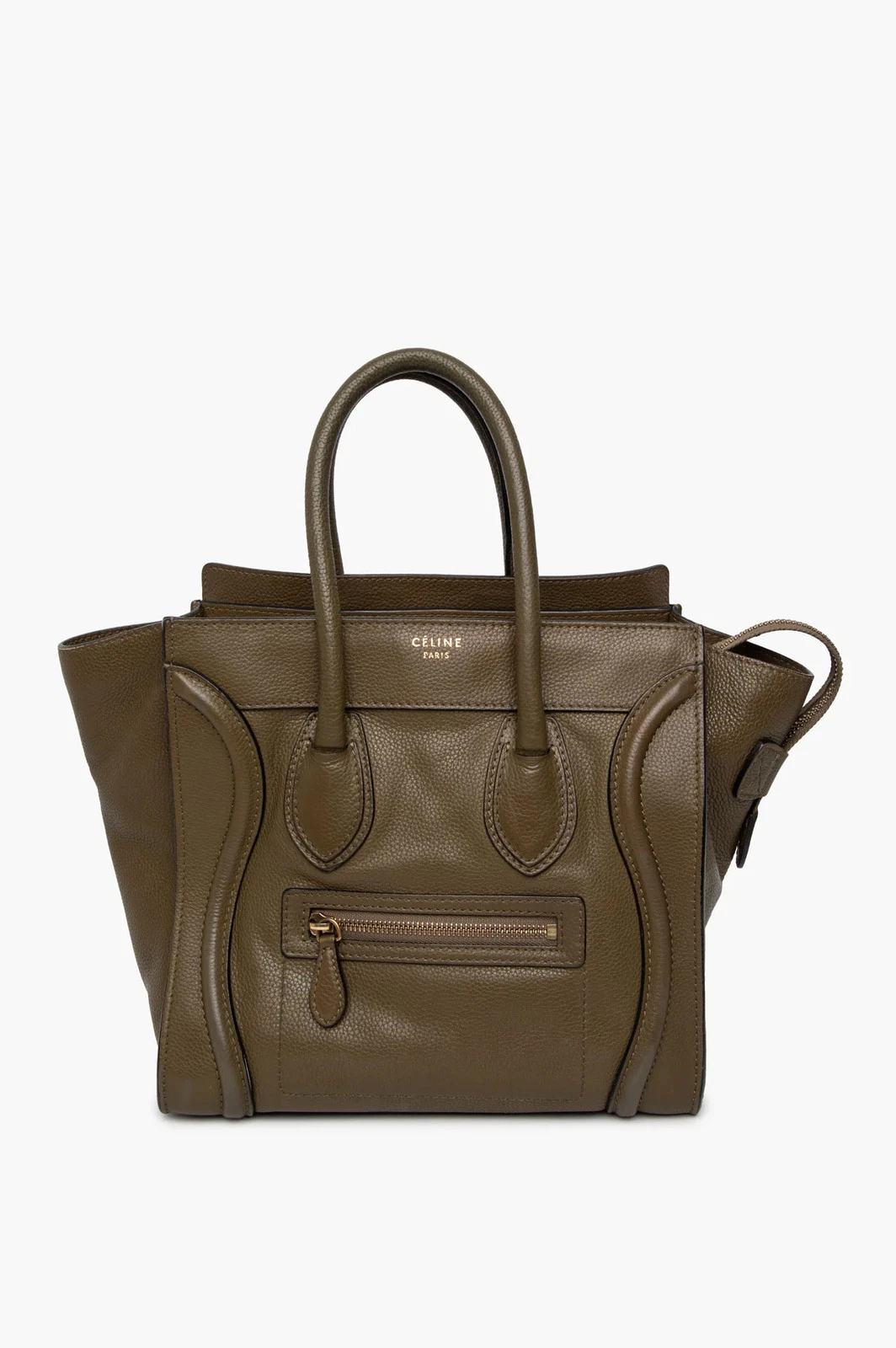 Celine — Celine Olive Green Drummed Calf Leather Mini Luggage Tote Bag