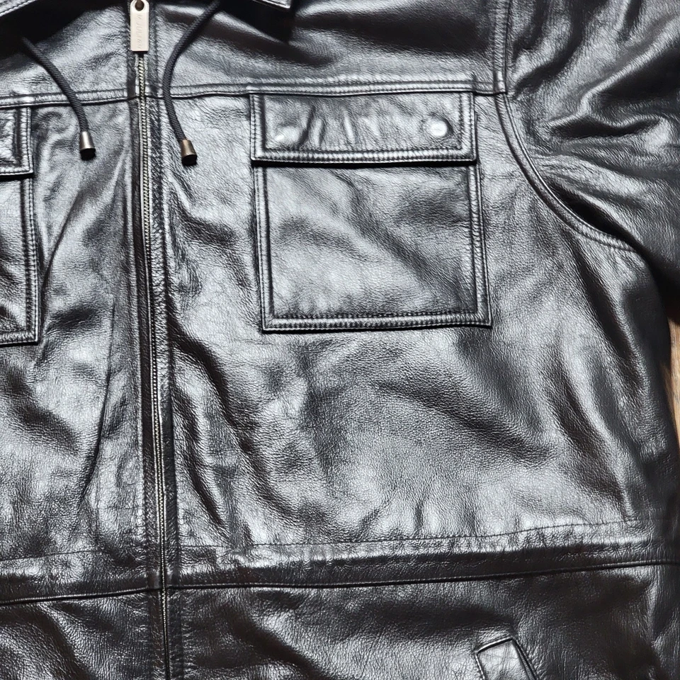 Vintage Wilsons M. Julian Leather Jacket Mens XL Black Hooded Thinsulate Lined - Image 4 of 4