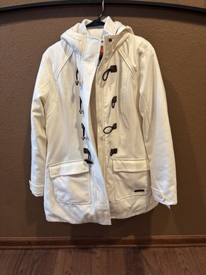 Merrell Women s Opti Warm Cream  Coat Large Duffle Toggle Heavy