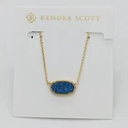 New Kendra Scott Elisa Gold Pendant Necklace In Dark Blue Drusy