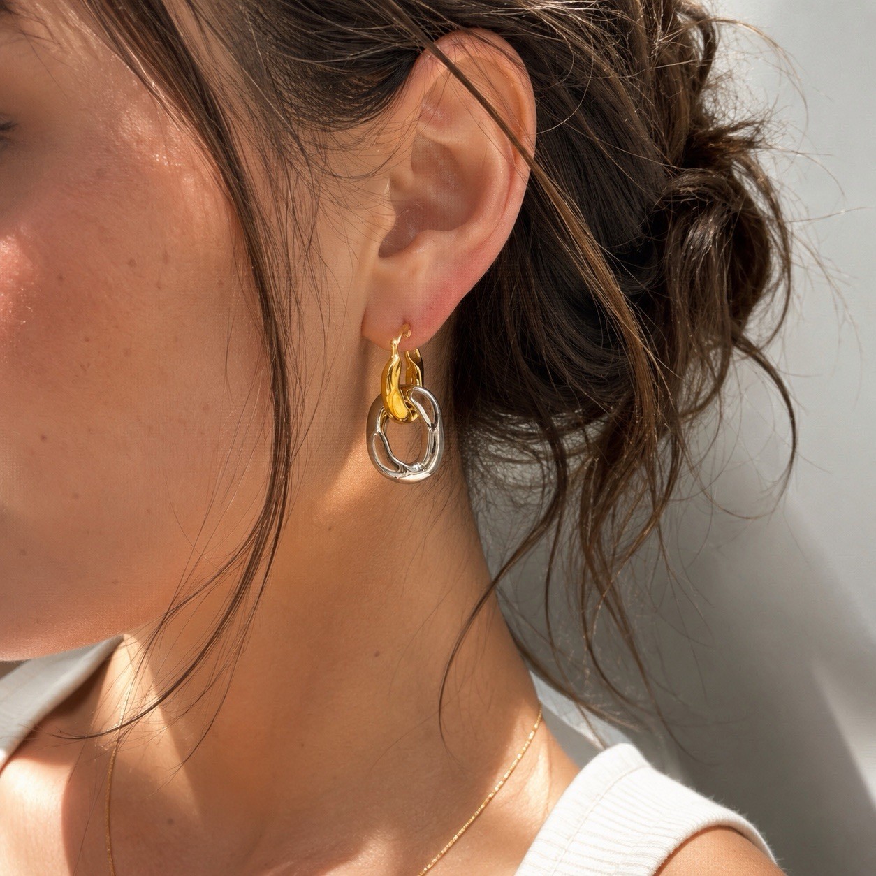 Gold and Silver Chain Link Drop Statement earrings two tone New