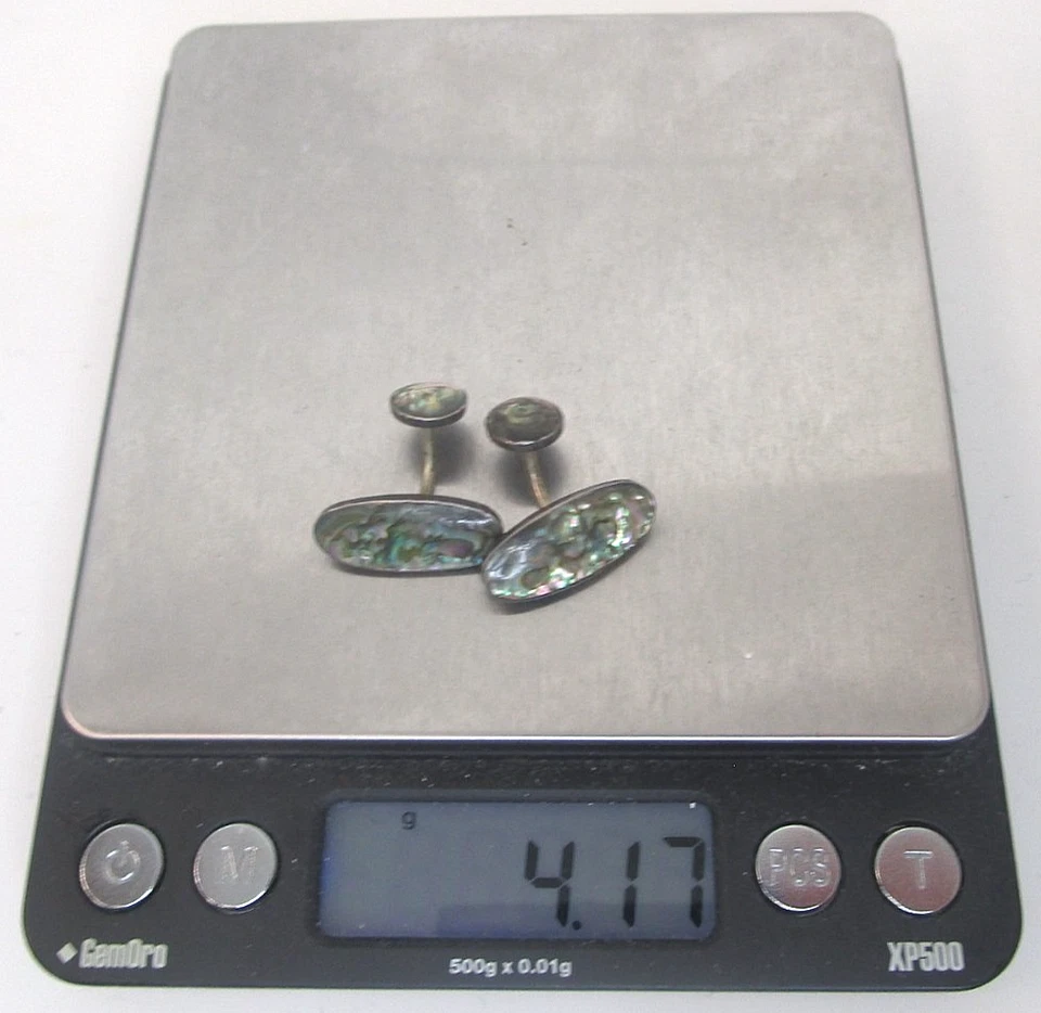 Gemelos victorianos de abulón madreperla de plata de ley con gran color Foto 4 de 4