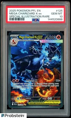 2025 POKEMON PFL EN-PHANTASMAL FLAMES #125 MEGA CHARIZARD X EX PSA 10