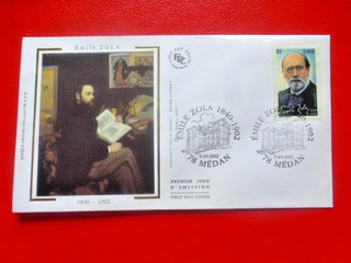 FDC SUR SOIE 1er jour : 2002 EMILE ZOLA ( 1840 1902 )