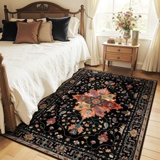 Area Rugs 5'x7' Washable Non-Slip, Floral Vintage Distress Print Pattern Meda...