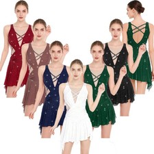 US Women's Modern Lyrical Dance Costume Asymmetrical Figure Skating Ballet Dress