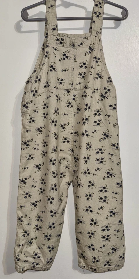 Mono Zara Beige Mezcla Lino Mameluco Azul Floral Talla 3-4 Foto 4 de 4