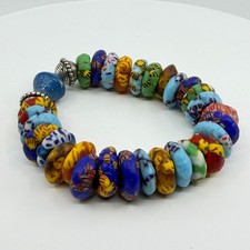 Multi Color Krobo Glass Bead Stretch Bracelet Boho Chunky Statement Gift Tribal