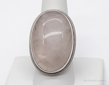 Vintage Large Rose Quartz Sterling Silver Ring - Size 10