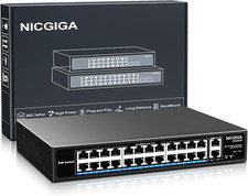 24-Port PoE Switch, 24 Port PoE 400W, 2 Gigabit Uplink Ports, Plug and Play