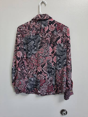 Michael Kors Zip-Up Blouse Long Sleeve Collared P/ Medium Roll Tab Top Casual - Picture 2 of 8