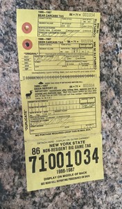 1986 New York Non Resident Big Game Hunting Tag License 