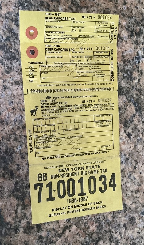 1986 New York Non Resident Big Game Hunting Tag License 