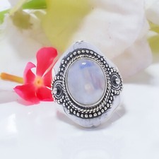 Natural Rainbow Moonstone Gemstone 925 Sterling Silver Ring Oxidize Jewelry.