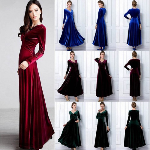 V Neck Long Sleeve Velvet Party 