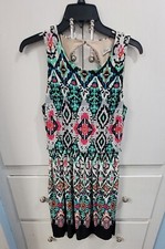 Eliza J Women's Size 4 Pink, Teal And Black Print With Pockets, Missing Belt