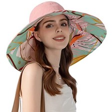 Women Summer Sun Hat Wide Brim Wired Edge Floral Beach One Size Bg8240-pink