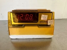 NOS Vintage Small Spartus Model 1106 Solid State Alarm Clock Wood Grain