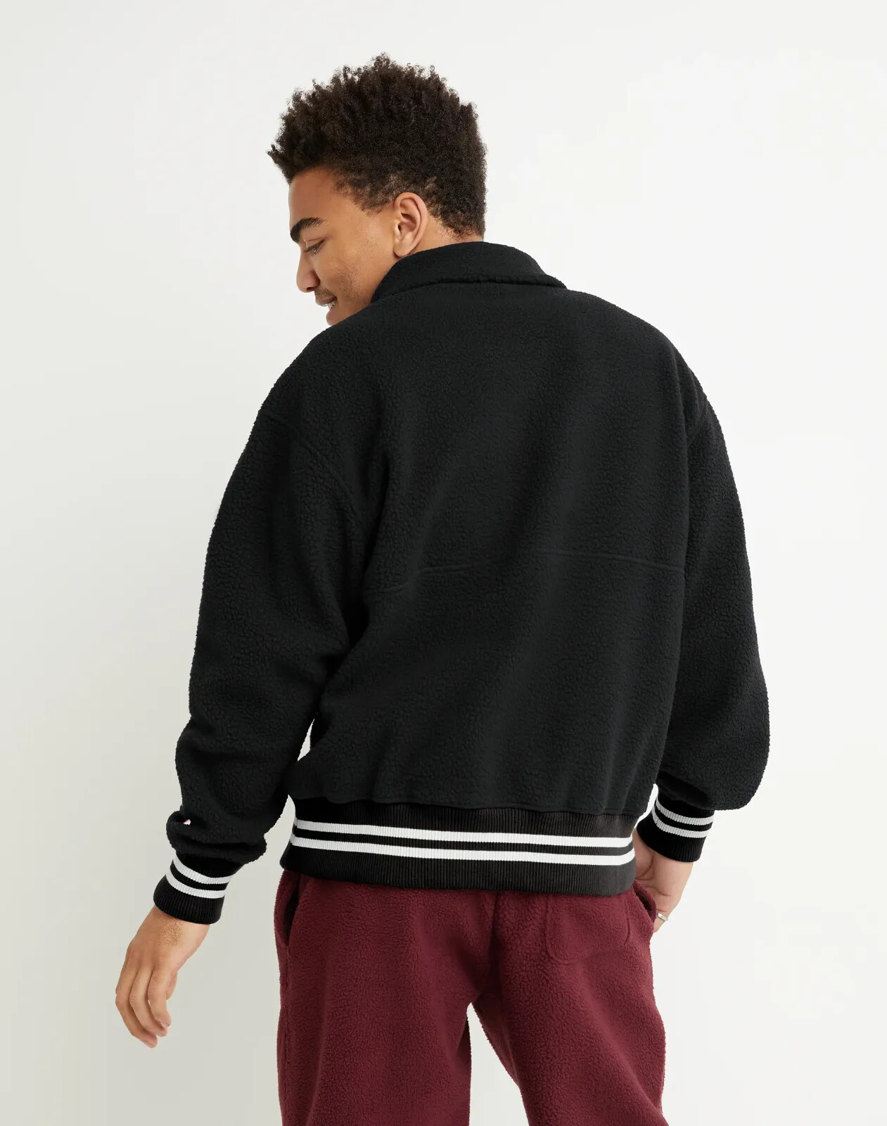 Champion Mens WarmUp Jacket High Pile Fleece Half Zip Loose Fit Pockets Sz S-2XL
