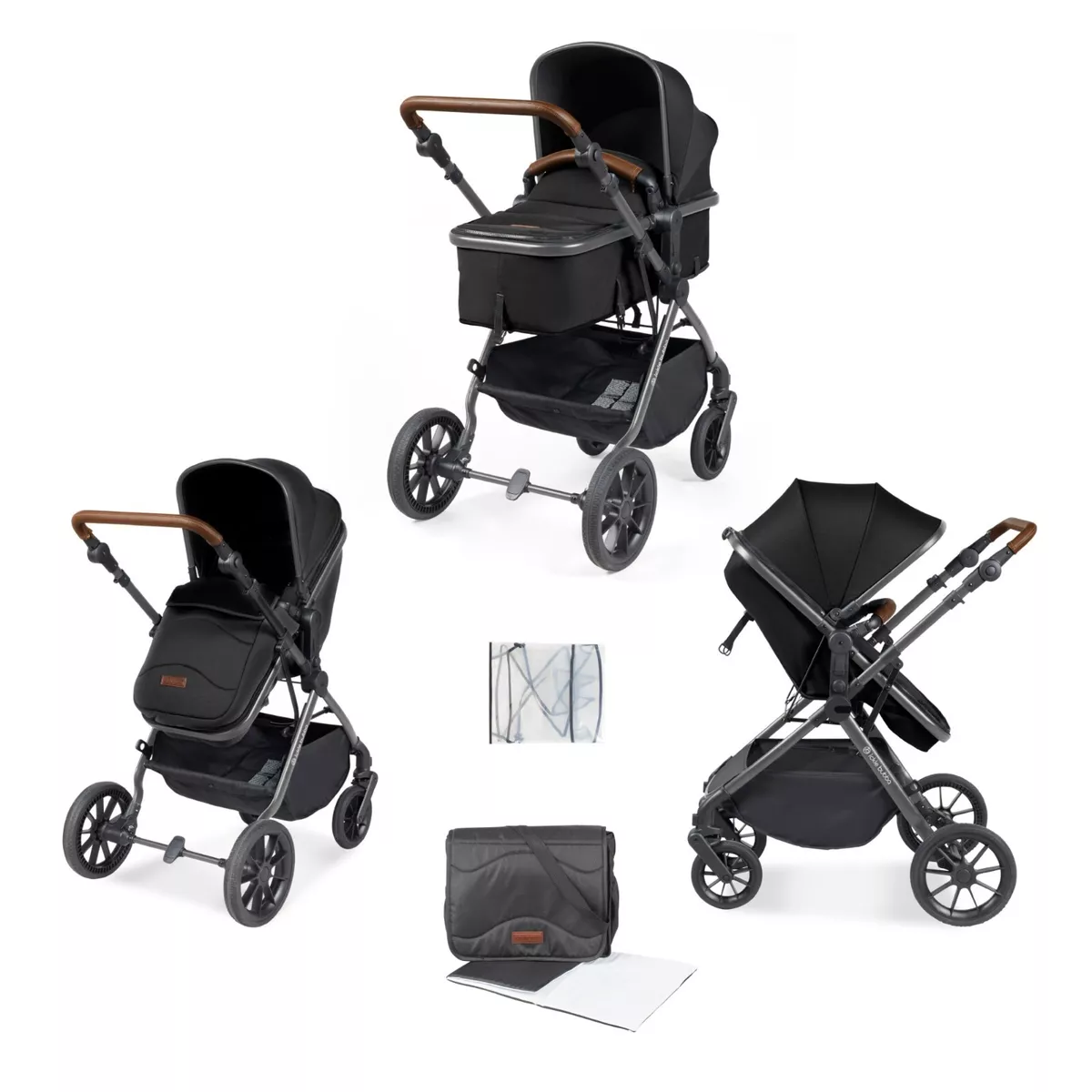 Black and store tan pram