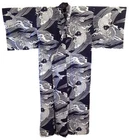 Japanese Yukata Kimono Robe Men 64" XXL Navy Cotton Carp Koi Made in Japan