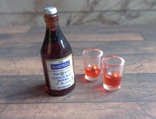 1:12 Dolls House Miniature: 3pc DRINK SET Pub Bar Alcohol Bottle Glass Handmade