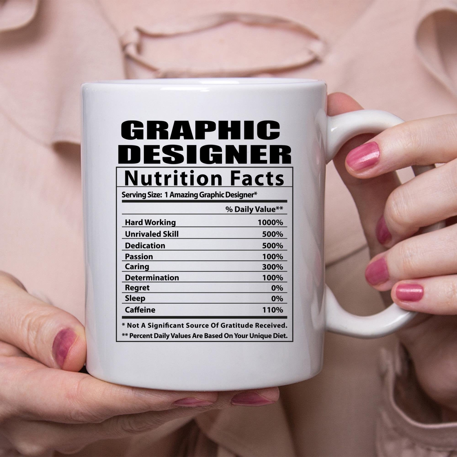 Funny Graphic Designer Nutritional Facts White Coffee Mug