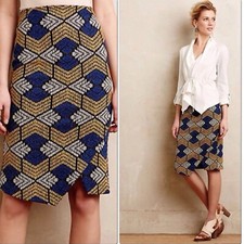 Anthropologie Maeve Kanara Pencil Skirt Geometric Textured Print Size 0