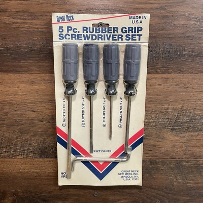 VTG NEW OLD STOCK Great Neck 5pc Rubber Grip Screwdriver Set #VR5C MADE IN USA!