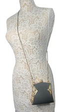 Long Strap Shoulder Cocktail Purse Gold Tone Metal, Rhinestone Snap Clasp BIN2