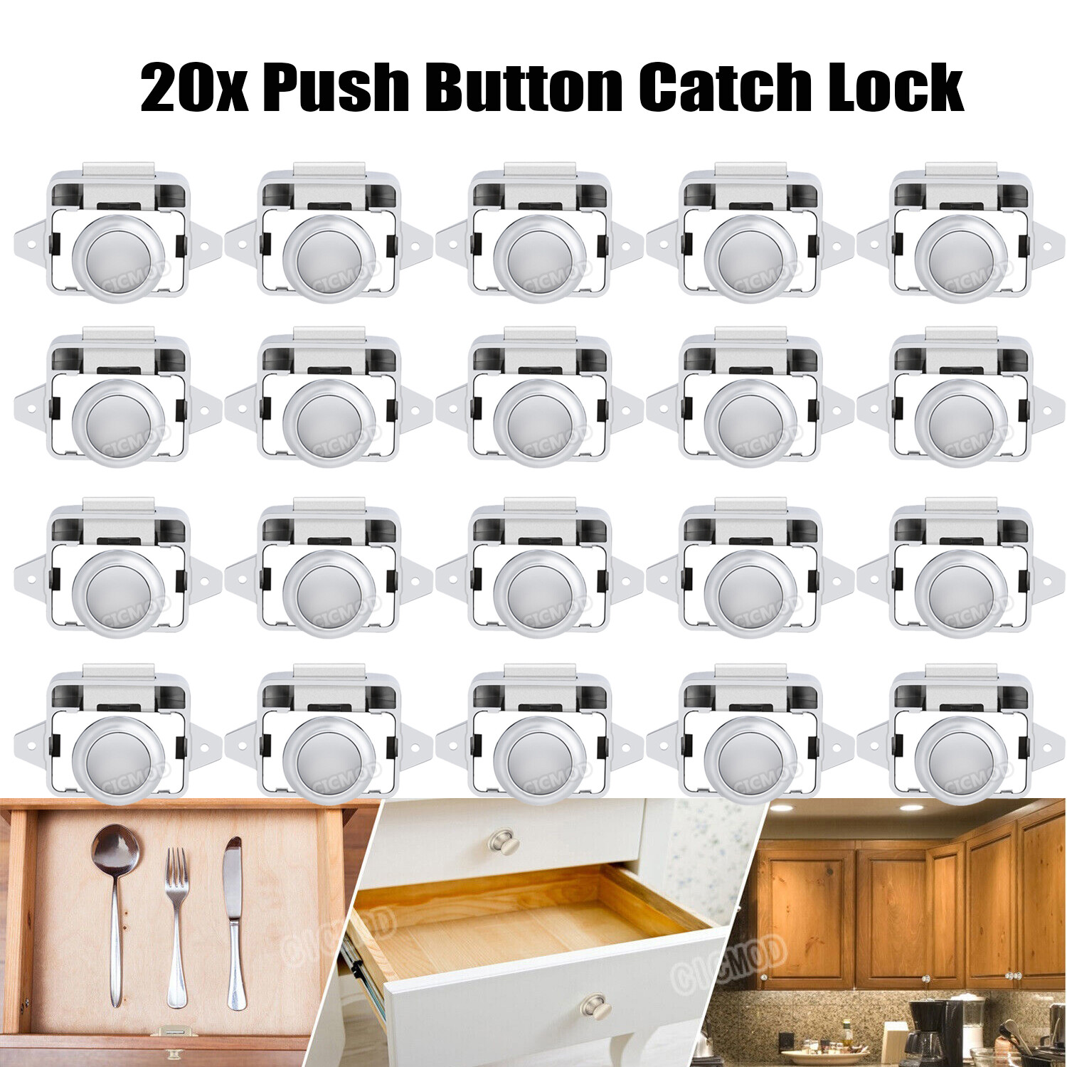 20pcs Push Button Catch Locks Latch Knobs Drawer Cupboard Cabinet Door Campervan