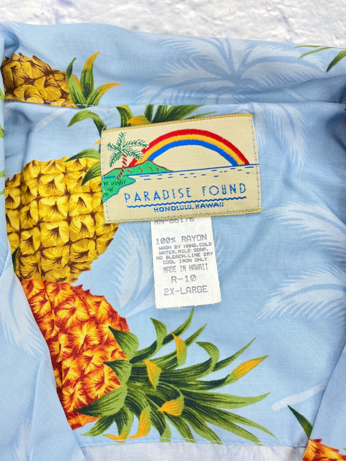 VTG Paradise Found Hawaiian Camp Shirt Pineapples and Palm Trees Sz 2XL