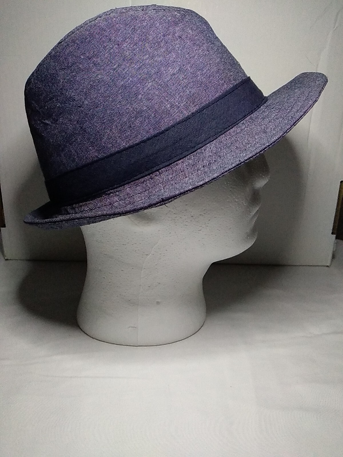 Fedora Hat Blue Stone Wash With Ribbon Accent Size LG  Inlined-image