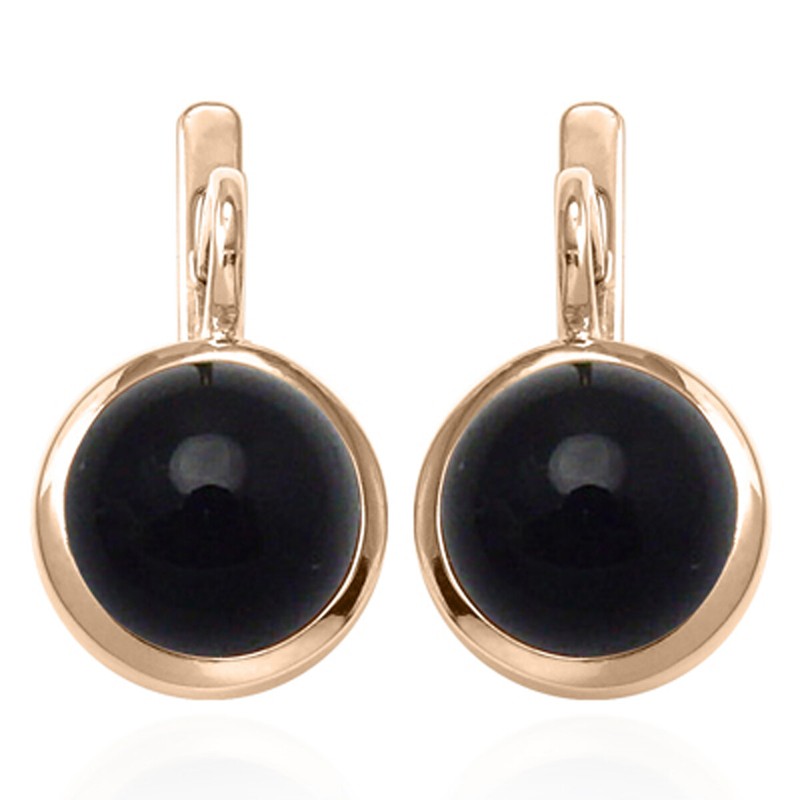 14k Solid Rose Gold Black genuine Onyx Anzor Style English Lock Earrings