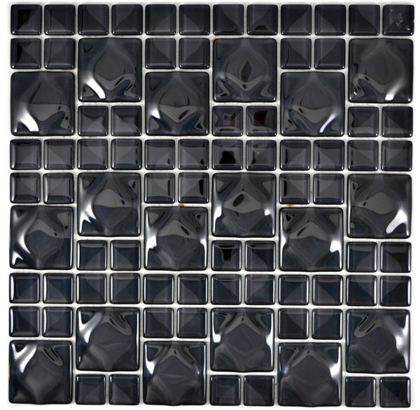 Glasmosaik Schwarz Fliesenspiegel KüChe Bad Wand 3D 68-0305 | 10 Mosaikplatten-image