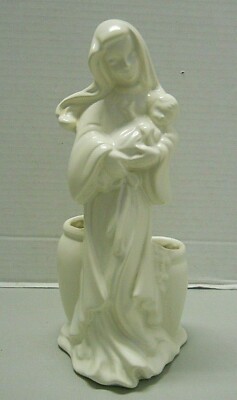 Vintage Hull Pottery #40 Madonna and Child White Planter Mantle Garden #1