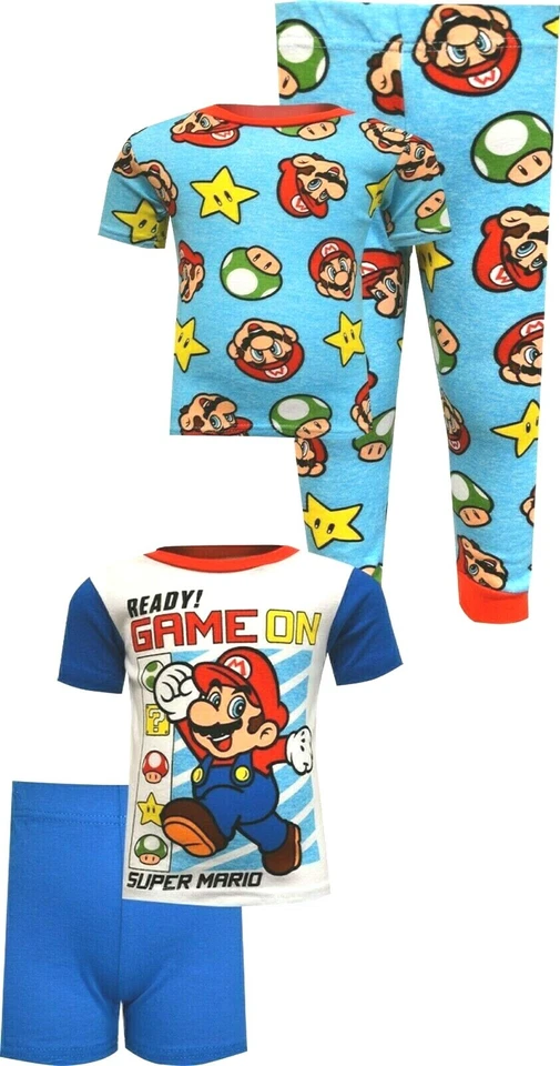 Conjunto de pijama Super Mario Little Boys 4 piezas ajuste ceñido nuevo con etiquetas talla 4 camisas pantalones cortos Foto 2 de 2
